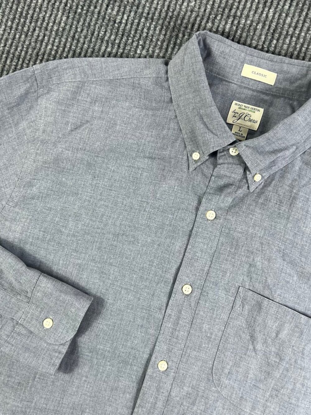 J.Crew Mens Slim Secret Wash Shirting Stretch Gray Button Down Shirt size L